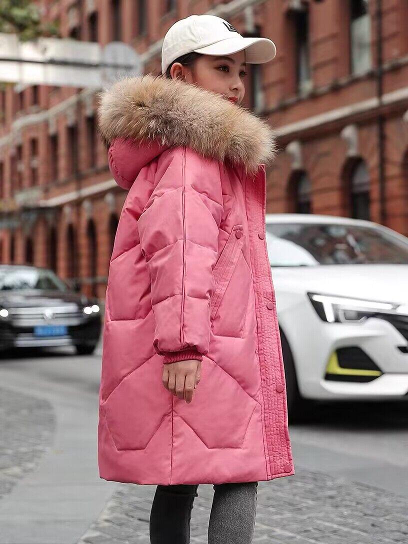 

Зимове пальто для дівчаток середньої довжини з бавовни - Потовщена дитяча куртка 170cm кавун червоний колір