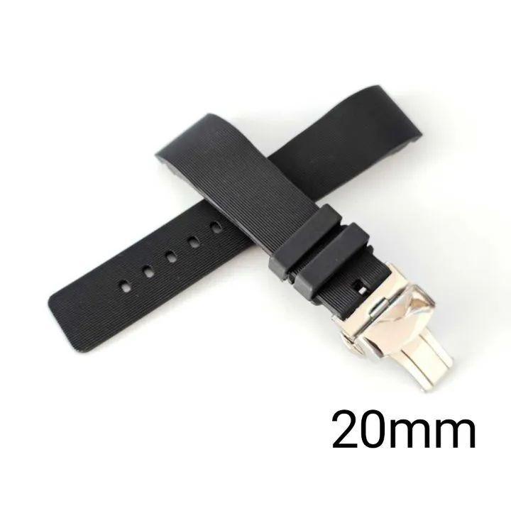 Used 20mm Watch Silicone Rubber Strap Black Hairline D Buckle Type Vertical Stripes [Compatible with] Cartier Santos 100 MM Cartier