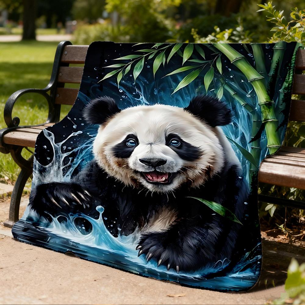 1pc Panda Bamboo Outdoor Blanket - Soft Flannel Cozy for Travel & Camping - All-Season Warm Bed Cover, Machine Washable yy251229104