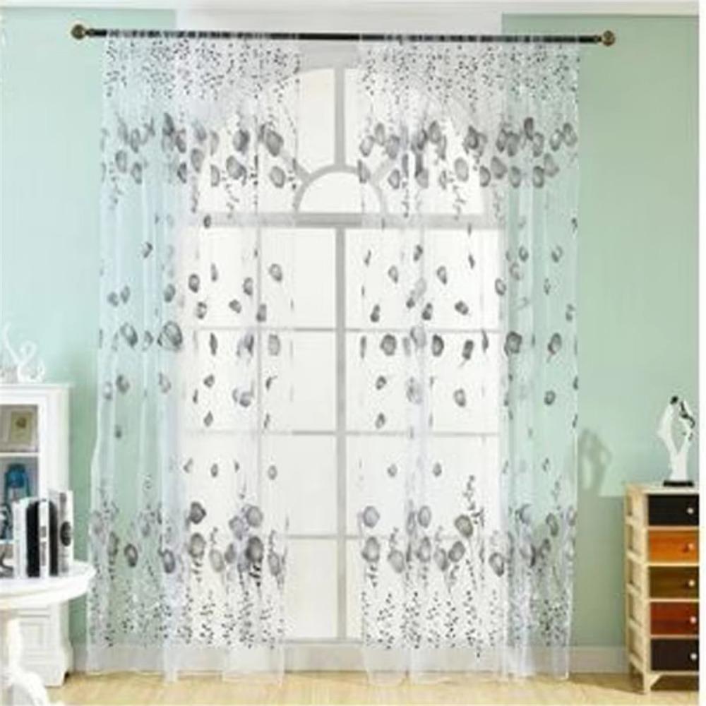Polyester Drape Curtain Printed Sheer Curtains Tulip Window Screen Home Decoration Supplies