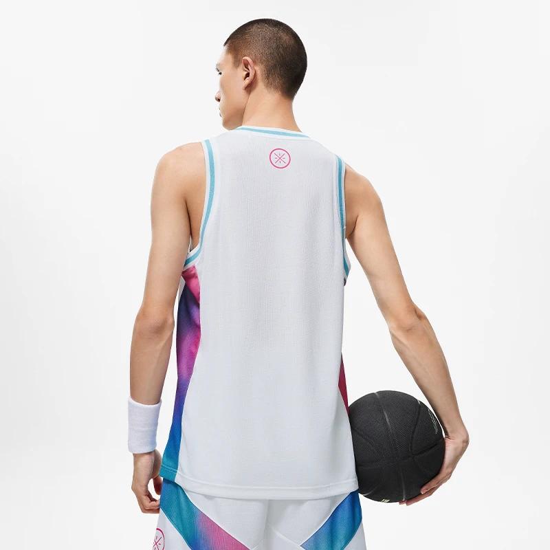 Li-Ning Wade Series Letter Print Colorblock Quick-Dry Round Neck Tank Top Men Tops White AAYT051-4