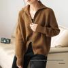Women's European Style Pure Wool Turn-Down Collar Cashmere Cardigan with Double Zipper Knitwear.