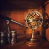 Brass Armillary Sphere with Wooden Base