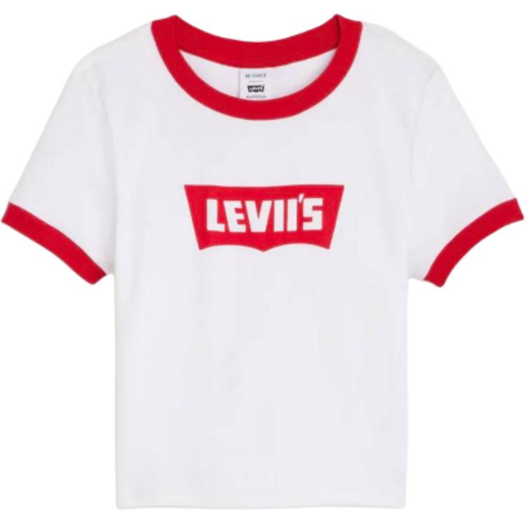 Levis X Beyoncé Collaboration SS25 Logo Print Contrast Ribbed Collar Loose Short Sleeve T-Shirt Women T-Shirts 001QY-0005
