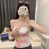 #Summer New Pure Desire Sexy Flower Print Beaded Neck Vest Slim One-piece Top with Chest Pad