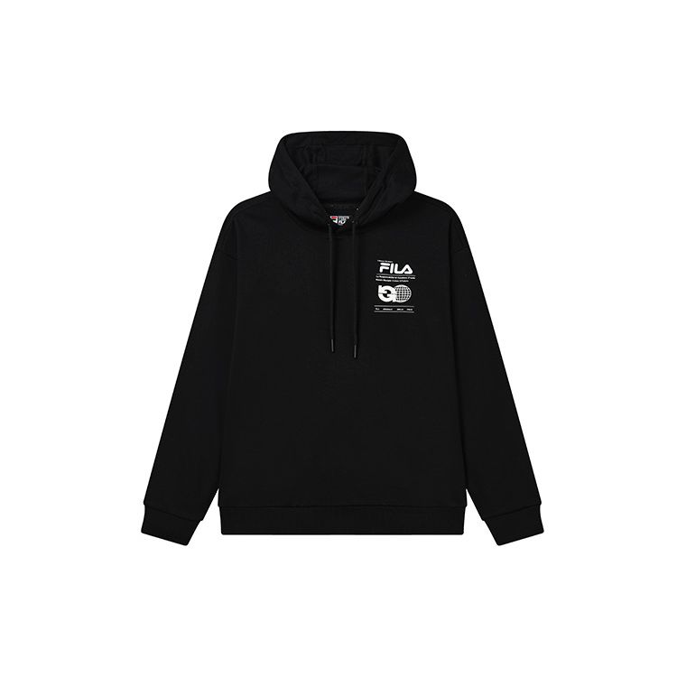 FILA Fleece Letter Print Hoodie Men Hoodies Black F11M239204F-BK