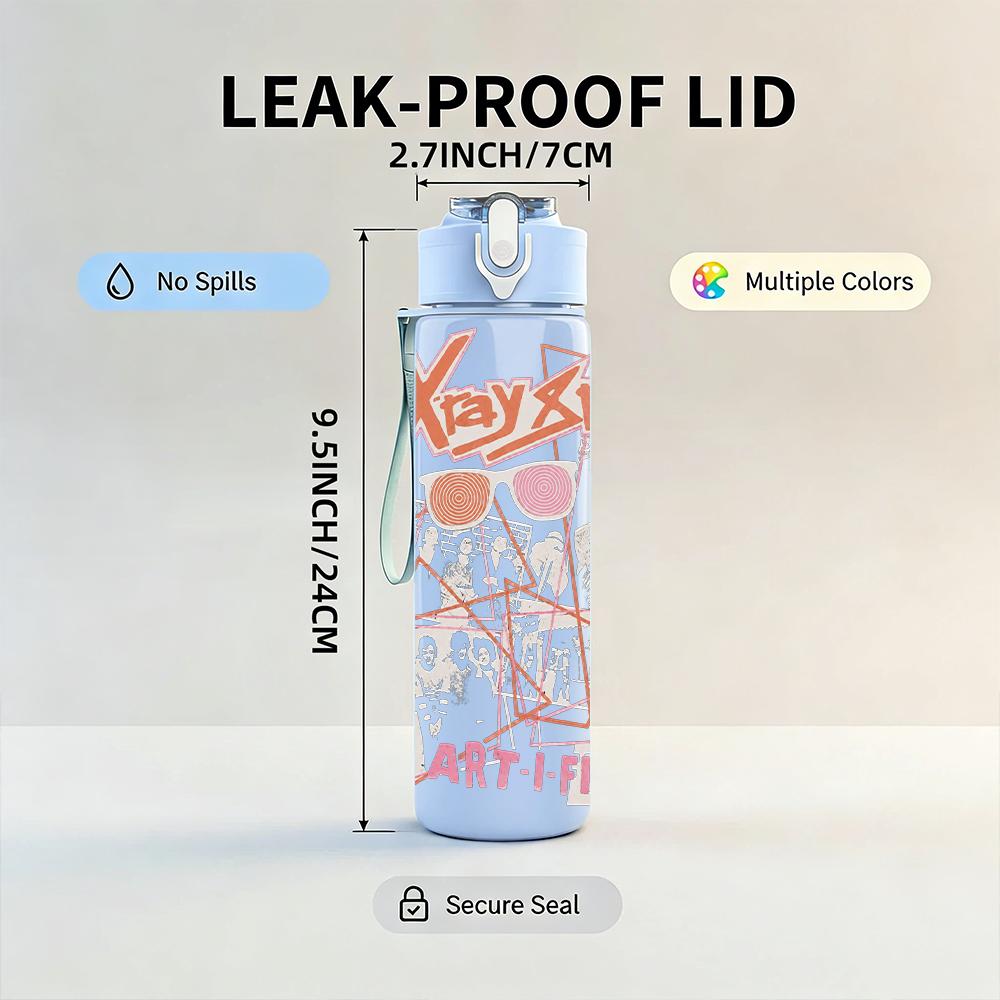 1PC Abstract Red Line Graffiti Minimalist Print 750ml Portable Sports Water Bottle Leakproof Gym Outdoor Travel Drink Cup