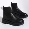 Fashion Women's Slip-On Chunky Platform Boots Knitted Patchwork Pu Leather Thick Sole Boots Woman Comfy Non Slip Chelsea Botas Mujer