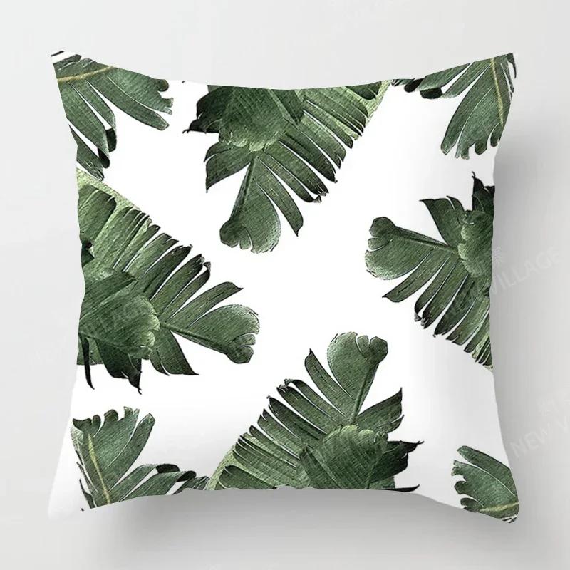 Nordic Fall Home Decor Autumn Throw Pillow Case Sofa Cushion Cover Modern Plant Green Leaf