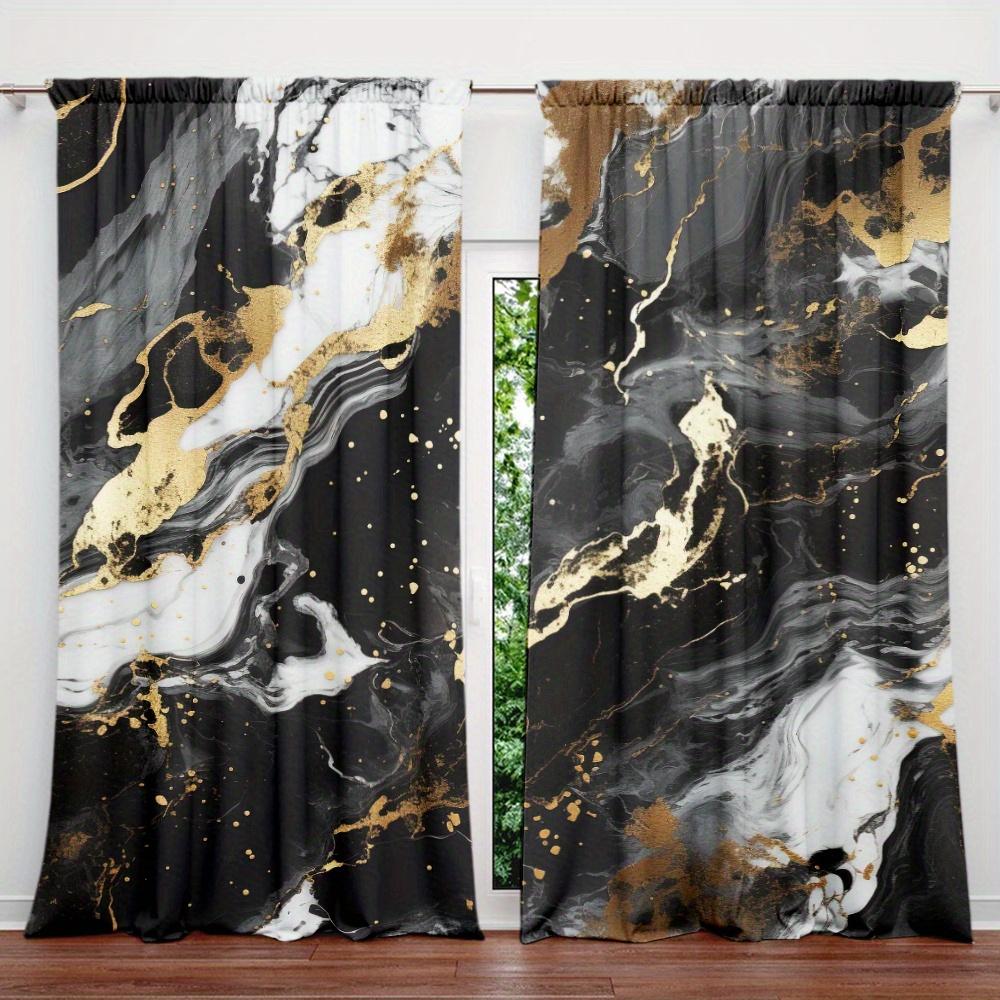 2 Panels Marble Texture Printed Curtains Window Treatment For Bedroom Office Kitchen Living Room Study Home Decor Grommet Top