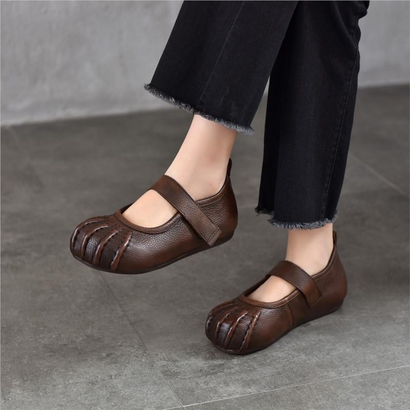 Johnature Echt Leer Zachte Zool Lage Uitsparing Platte Schoenen Comfortabele Ronde Neus Damesschoenen