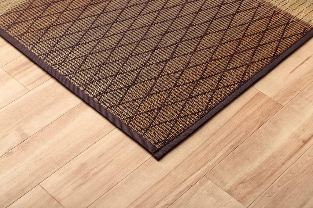 Ikehiko Rush Rug Carpet Tatami Note Square FX Diamond Brown 190 X 190cm Geometric Pattern Humidity Control Effect Antibacterial and Deodorizing Effect