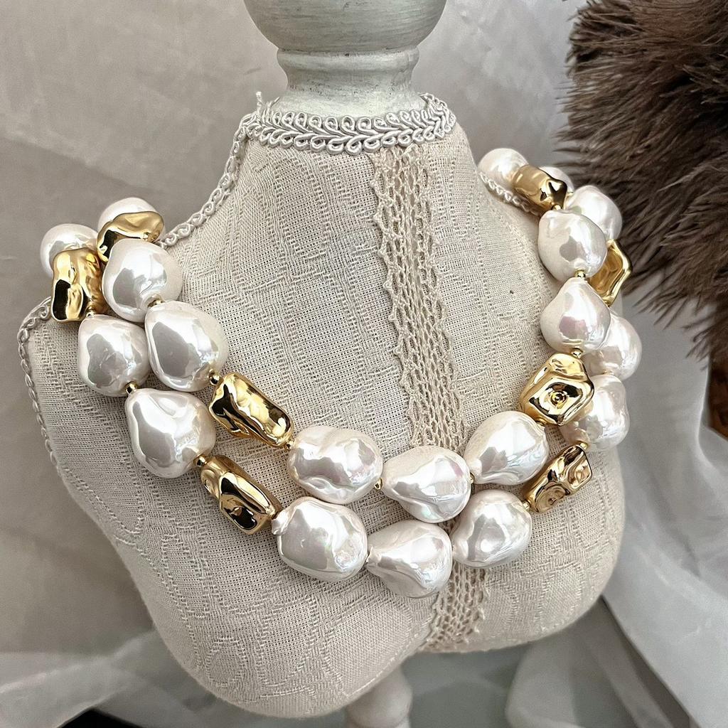 National Style Retro Large Particle Baroque Bead Pearl Design Sense Necklace Female Atmosphere Sense Neck Chain Collarbone
