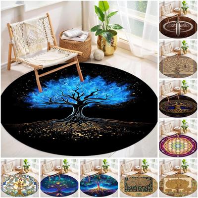 1Pc Tree of Life Circular Print Rug - Home Decoration Carpet For Living Room Bedroom Flooring Computer Chair Area Rug