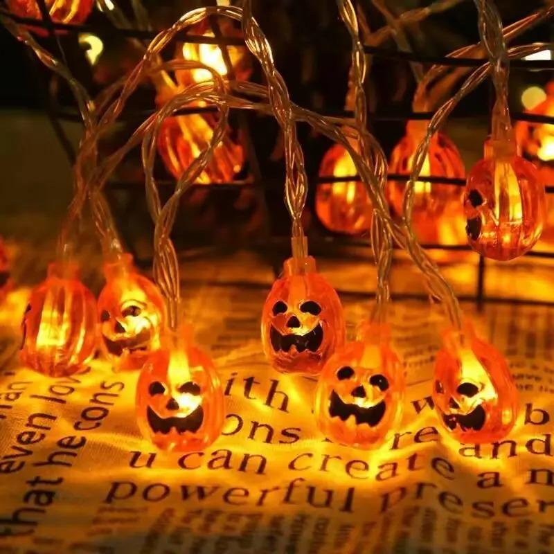 Halloween 20/40/80LED String Lights USB+Battery-Powered Spooky Pumpkin Lanterns Fairy Lights Outdoor Home Party Decorations