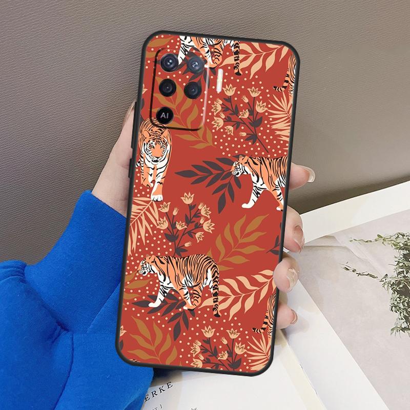 Tigers Leopards Tropical Leaves Case For Oppo A94 A74 A54 A80 A60 A40 A18 A38 A58 A78 A98 A96 A76 A16 A15 A17 A57 A77 A5 Pro