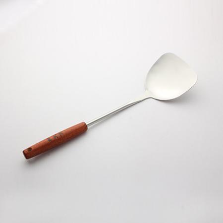 Edelstahl Wender Suppenlöffel, Wokspatel Schöpfkelle mit Holzgriff - Kochutensilien
