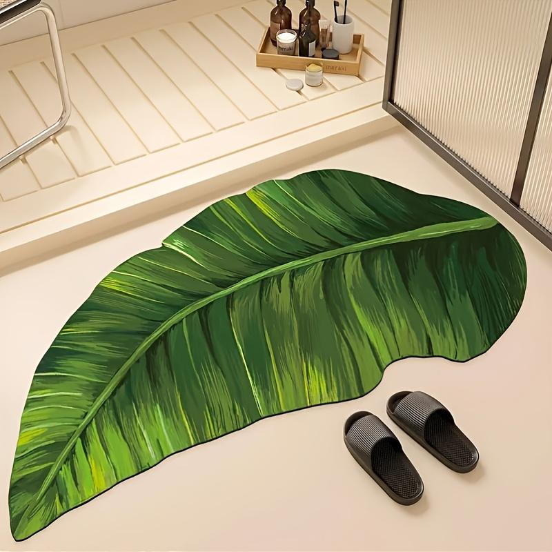 Luxury Tropical Leaf U-Shaped Bath Mat - Non-Slip, Quick-Dry Polyester Mat In Vibrant Green with Realistic Texture - Perfect for Bathroom
