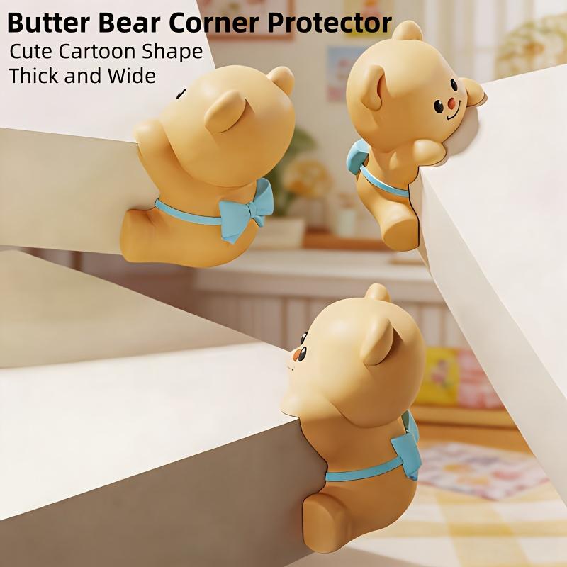 4pcs Yellow Bear Cartoon Anti-collision Corner Protectors, Thickened & Widened 90° Guards for Furniture Edges