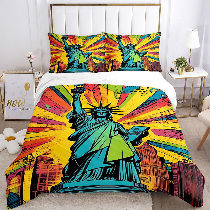 3pcs Statue of Liberty Duvet Cover Set, 1 Duvet Cover + 1/2 Pillowcases (No Insert), Bedroom Decor, Allseason Comfort Yy251021258