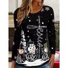 T-shirt Femme Manches Longues Col Rond Impression 3D Thème Noël Mode Confortable Respirant Doux Décontracté Ample Polyvalent