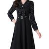 Women's Korean-Style Casual Elegant Slimming A-Line Dress Bow Patchwork Rhinestone Solid Color Long-Sleeve Dress