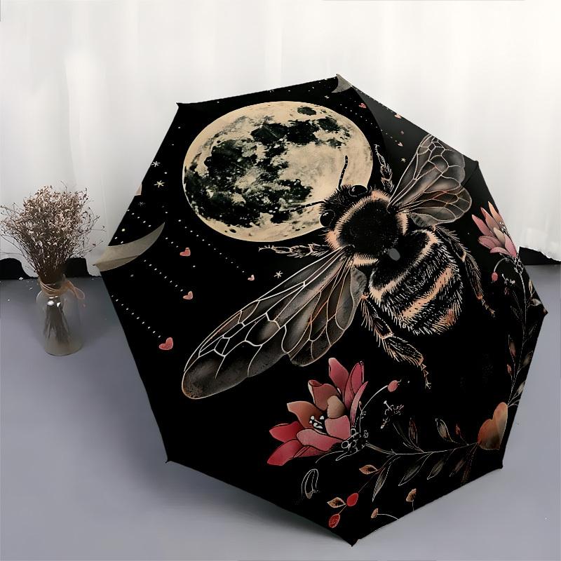 Bee Moon Automatic Folding umbrella Compact 8 rib Design,Unique Style,Suitable for Everyday Outdoor Use,Perfect Gift for Friends and Fa