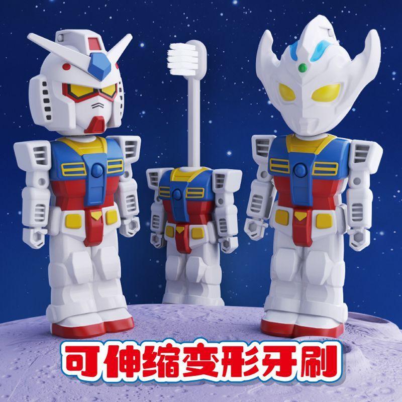 Anime Ultraman Taiga Yuanzu Figures Toothbrush Portable Transformable Retractable Soft Bristle Oral Care Brush Creative Gifts
