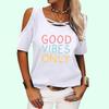 Women Fashion Short Sleeve Tee Shirt Ladies Off Shoulder Print Top Summer Casual T-shirt