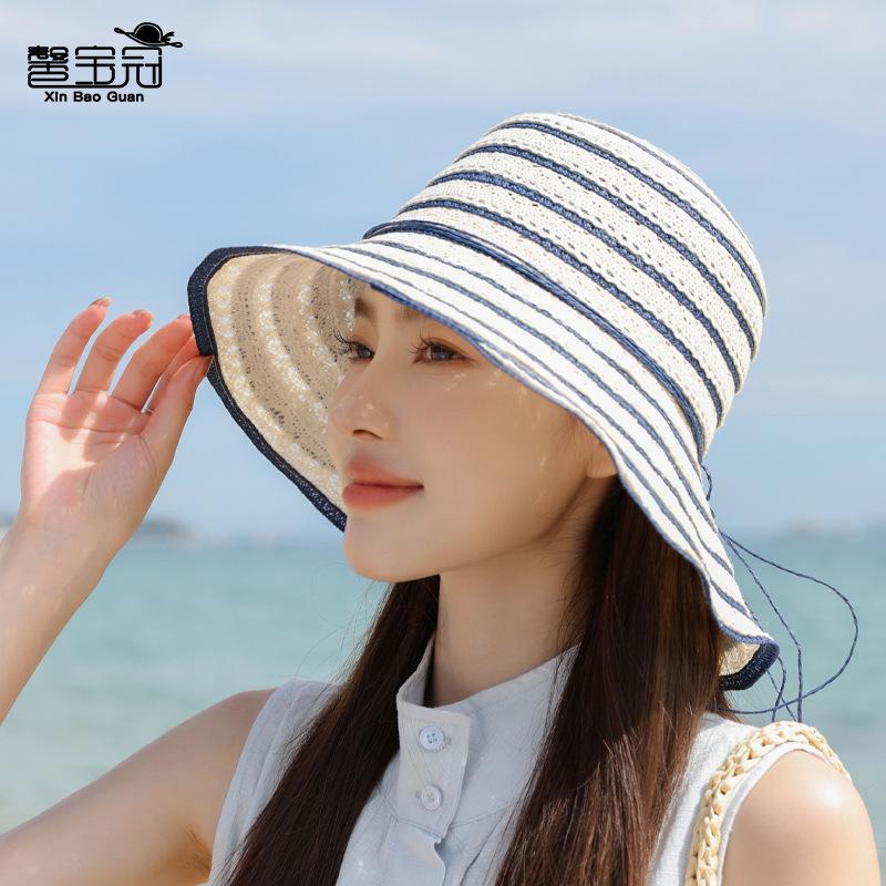 Summer hollow lace straw hat women's outdoor beach sunscreen hat design sun hat large brim sunshade bucket hat