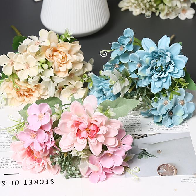 Spring Dahlia Silk Flowers: Artificial Floral Decoration for Dining Table, Home Ornament, or Photography Prop