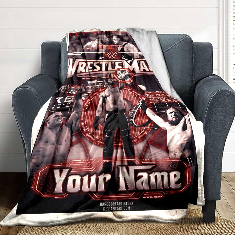 Wrestlemania Customize Text Blanket Lightweight Customizable Blanket Warmthful Decor Perfect for Livingroom Seaside Bed Chair Ideal for All Seasons