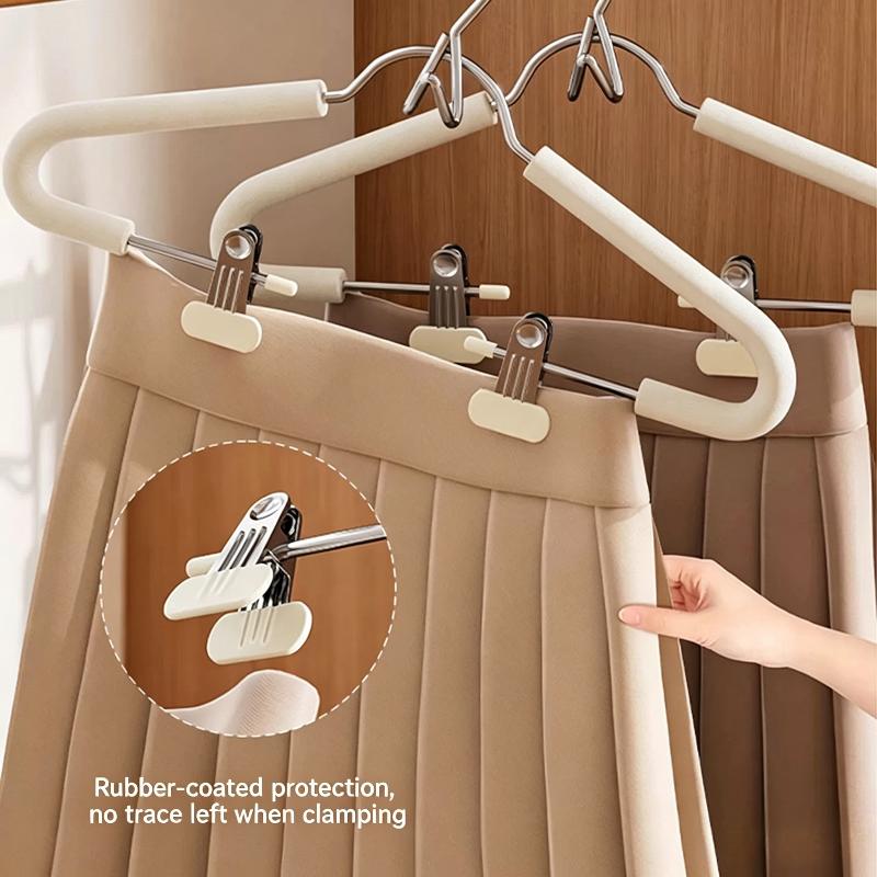Adjustable 2 In 1 Cloth Hangers with Clips Heavy Duty Non-Slip Jeans Skirt Hangers for Home Wardrobe Storage