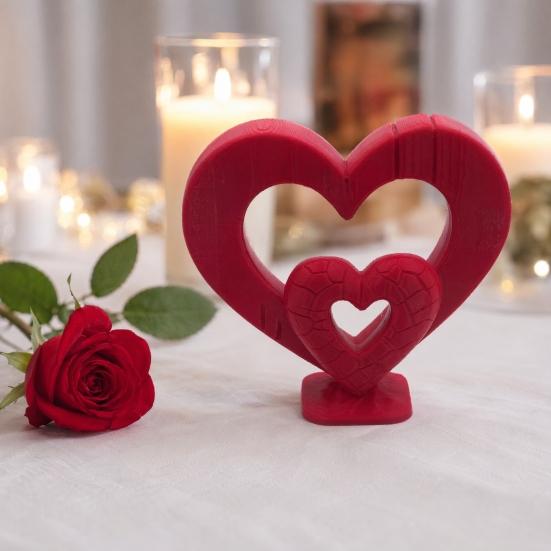 Yousheng 3D Printed Love Heart Figurine, Hollow Double Red Love Heart Statue, Heart Shape Desktop Decoration, Romantic Gifts for Valentines Day