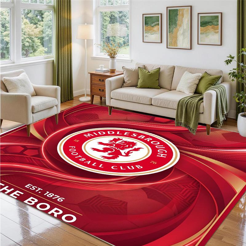 Middlesbrough FC Design Crystal Velvet Rug Soft Decorative Mat for Bedroom Entrance