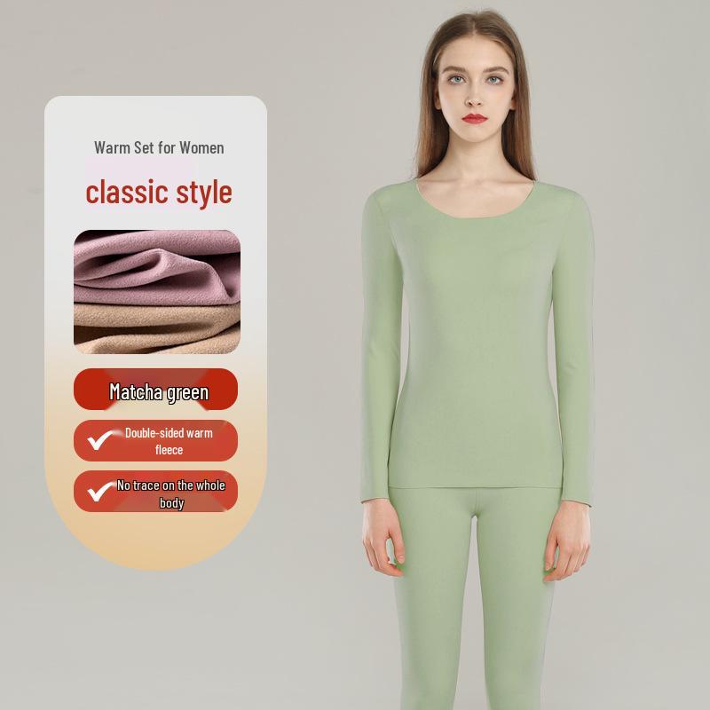 Velvet Women's Seamless Thermal Fleece-Lined Underwear Set for Autumn Winter