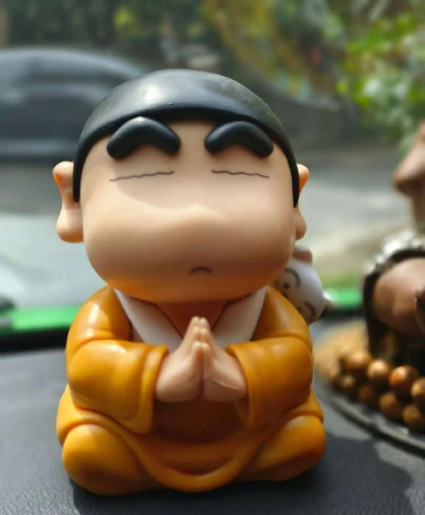 8cm Crayon Shin Chan Cos Buddha Good Luck Compassion Action Figure Funny Kawaii Doll PVC Model Toys Collection Children Toys
