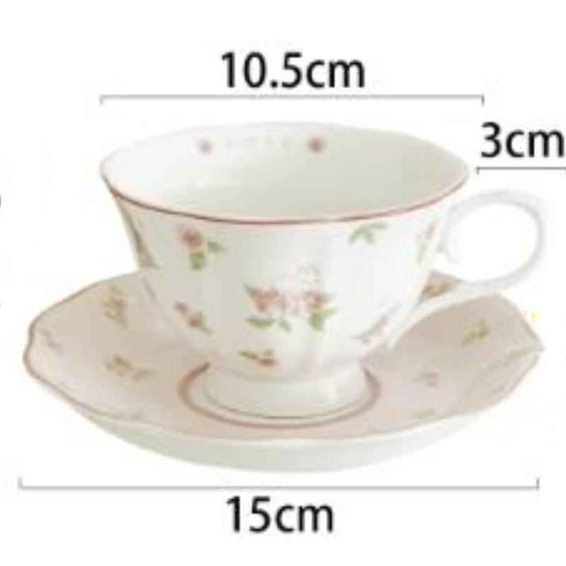Pink Rabbit Print Vintage Coffee Cup and Saucer Set Ceramic Cup Cute Girls' Afternoon Tea Dim & Saucer