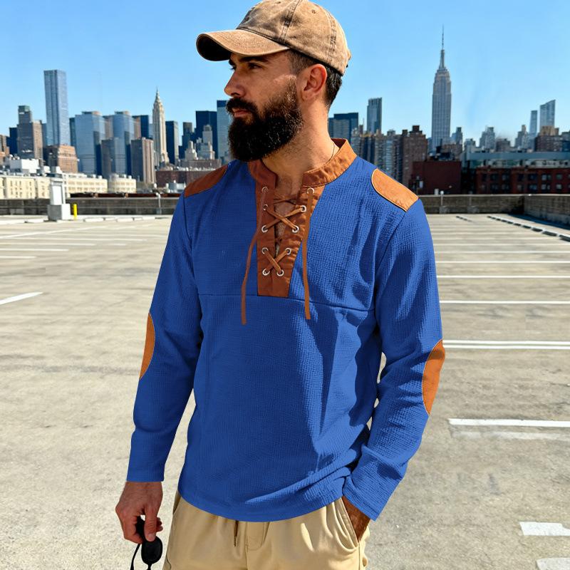 Spring and Autumn Men's Medieval Style Pirates Viking Tether Leader Long Sleeve T-Shirt