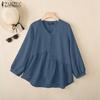 ZANZEA Women Casual V-Neck Solid Color Loose Long Sleeve Blouse