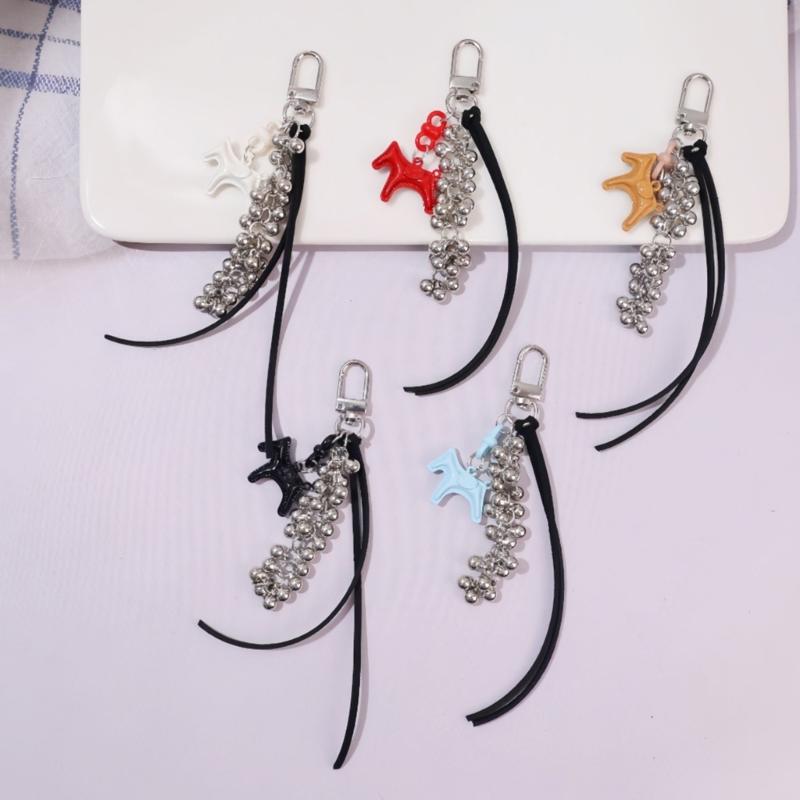 Leather Horse Bag Charm Pendant Car Keyrings Braided Rope Keychain Charm for Backpack Purses Handbags Decorations Gift