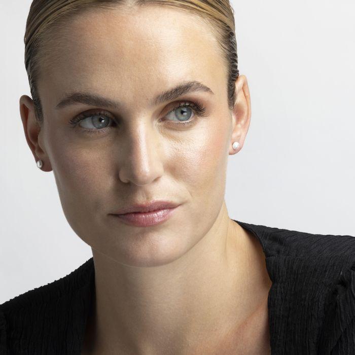 Luxenter 925 Sterling Silver Earrings with White Pearl Finished In 18K Yellow Gold Height 5.3 Mm - Basic