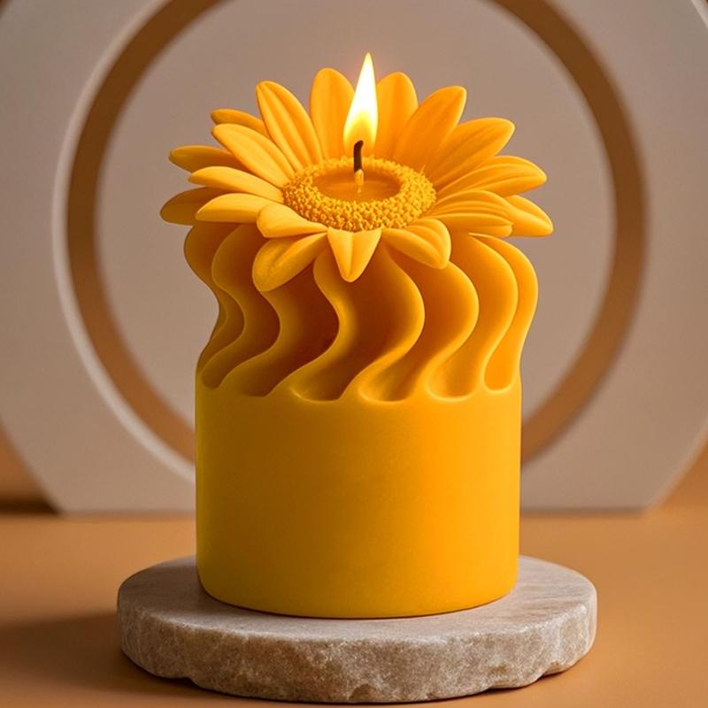 Flower Pillar Candle Molds for Epoxy Resin Candle Soap Embossed Flower Cylinder Shape Silicone Molds for Home Decoration