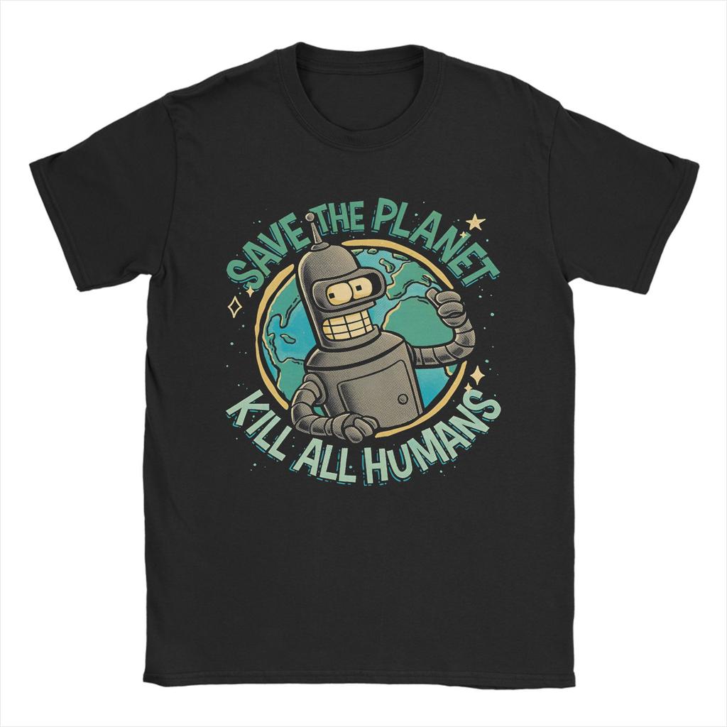 Camiseta para Hombre Bendered Salva el Planeta Mata a Todos los Humanos Camiseta de Dibujos Animados Informal Camiseta de Cuello Redondo Algodón Merchandising de Verano