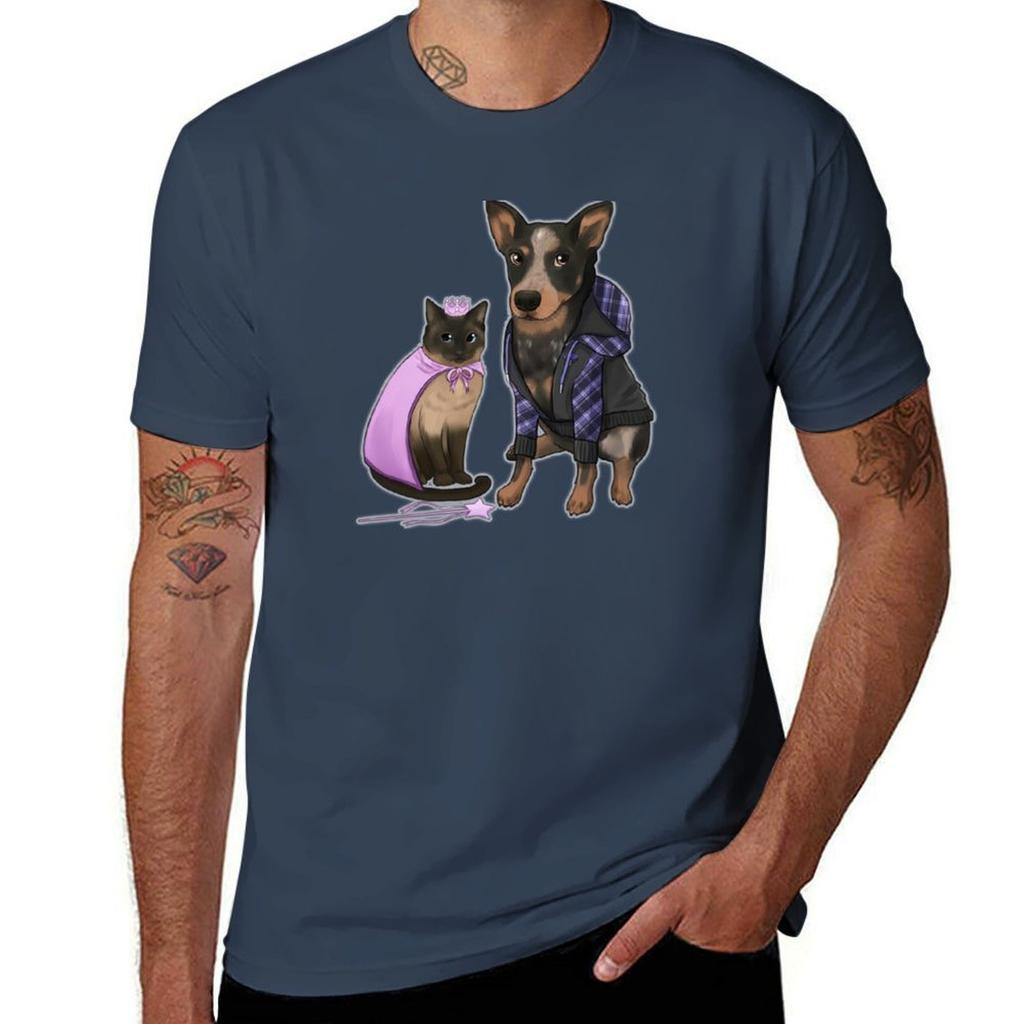 Cute Dog And Cat Tshirt Work Comfort Tshirt For Men