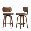 Bar Stool Curve – Swivel PU Upholstered Stool with Curved Wood Sickle Backrest & Metal Frame, 360 Degrees Swivel, Set of 2