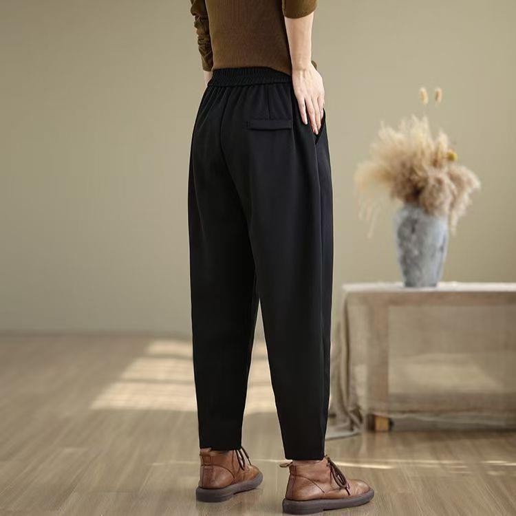 Plus Size Versatile Black High-Waisted Harem Pants - Stylish, Tummy Concealing, Slimming, Loose-Fit Carrot Design