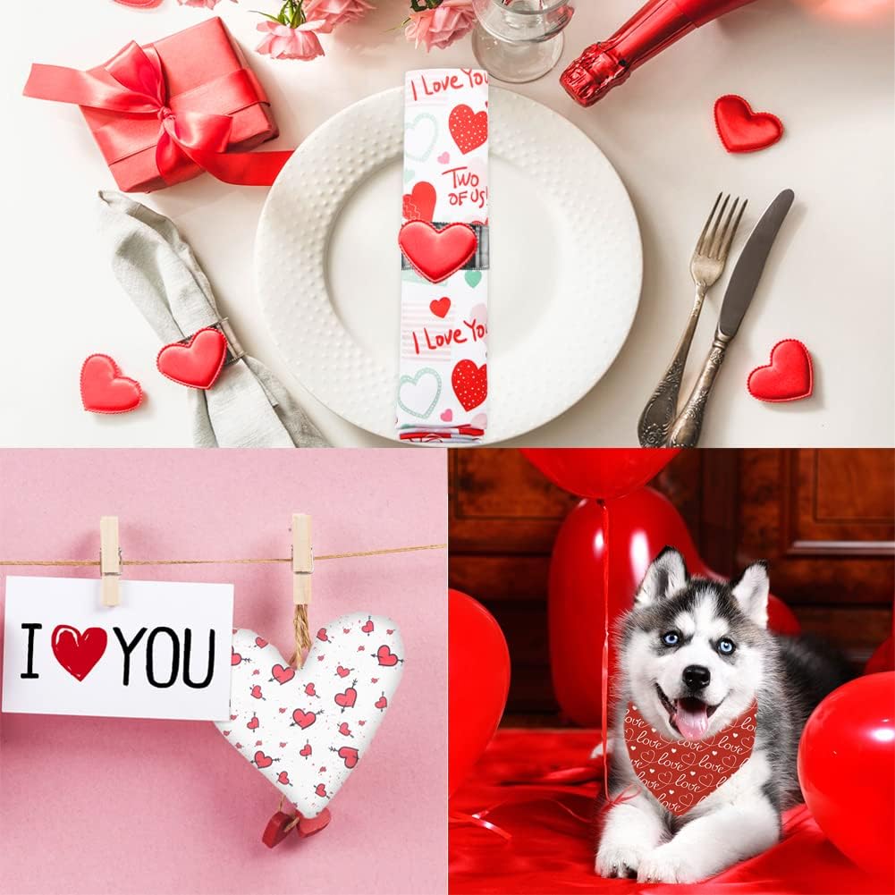 Valentine's Day Cotton Fabric Squares 20x20 Inch, 8PCS Valentine Fabric Heart Print Red Pink Patchwork Sewing for DIY Crafts Supplies, Gift Wrap for