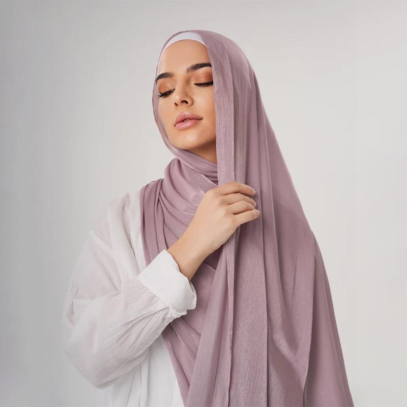 Pleated Shimmer Chiffon Hijab Muslim Shawl Chiffon Crinkle Shawl Female Islamic Headscarf Turban Pleated Scarf Ramadan