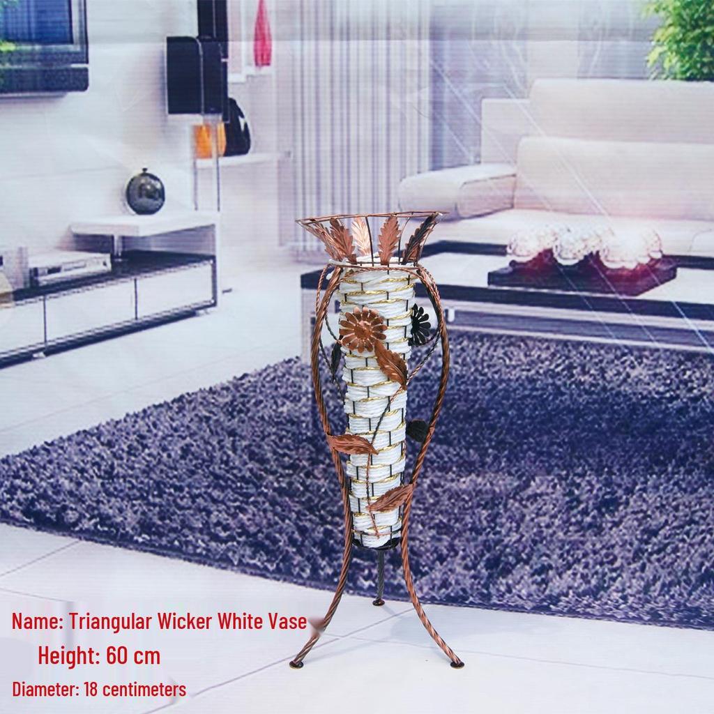Nordic Large Resin Rattan Vase for Dried Flowers - Ceramic Look, Iron Art Floor Decoration.